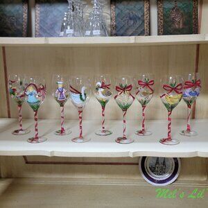 Block Hand Painted Collectable Glassware 12 Days of Christmas Water/Wine Goblets